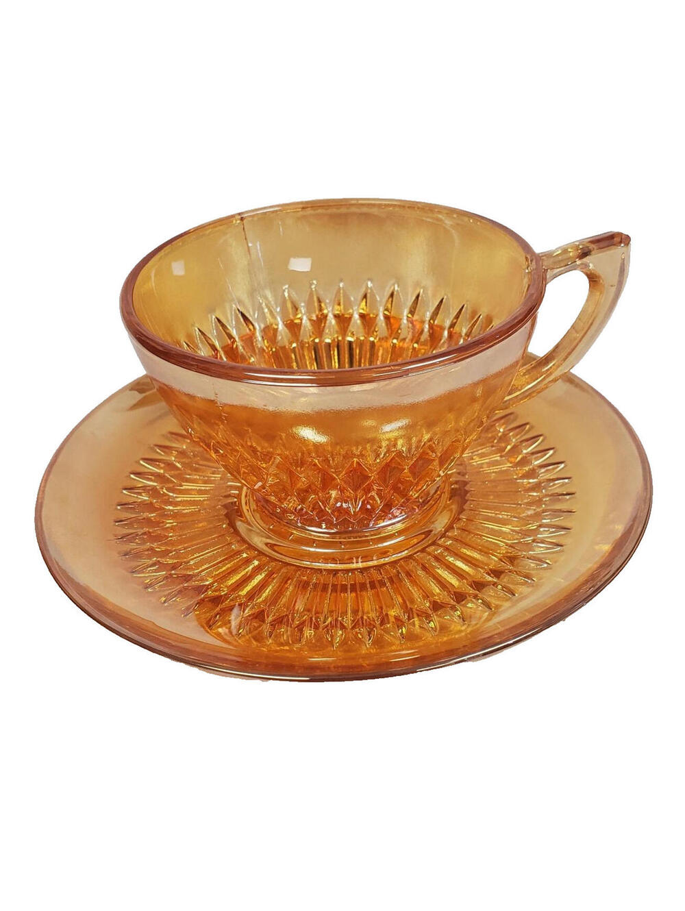Vintage USA Jeannette Marigold Carnival Glass Tea Cup and Saucer